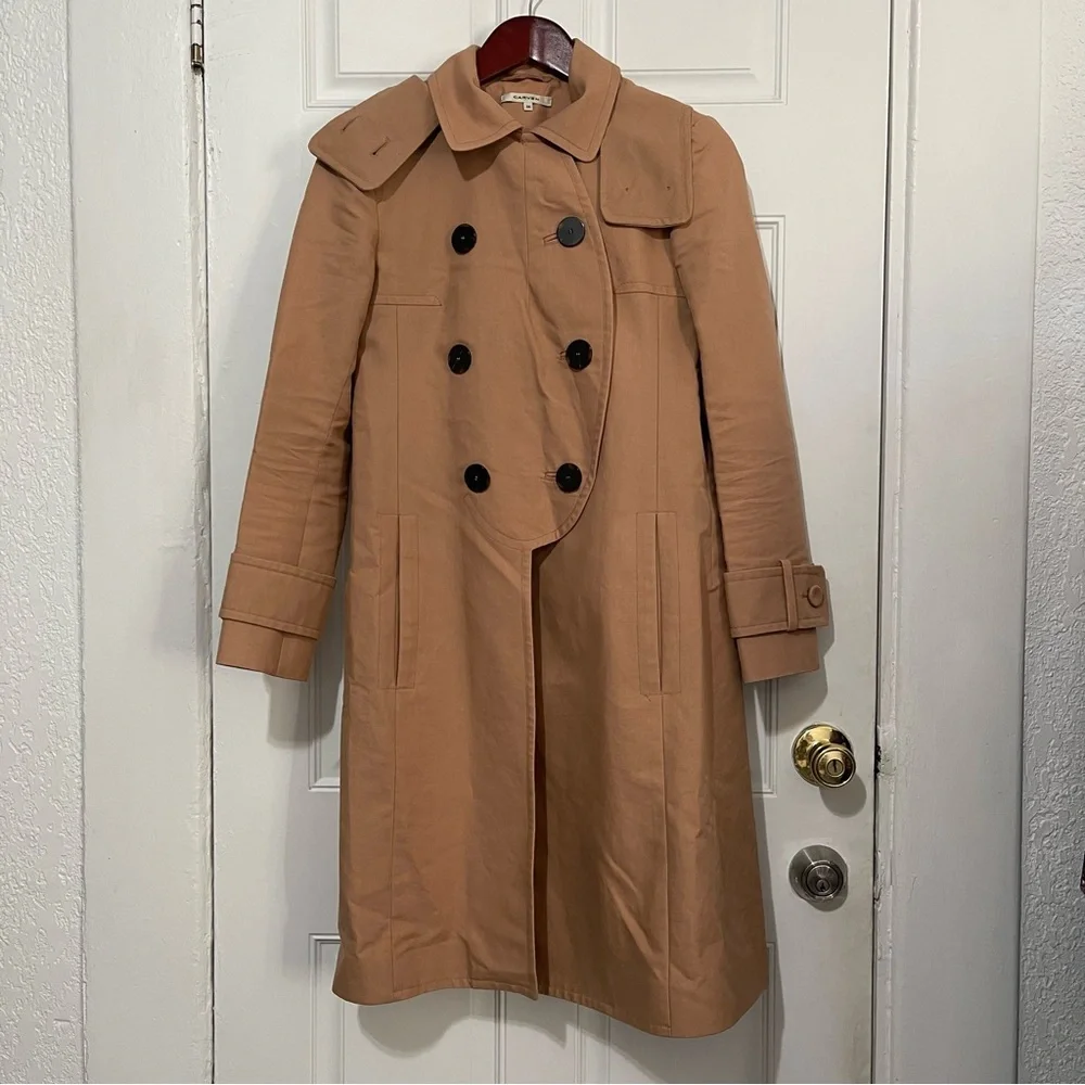 Carven Tan Hooded Trench‎ Coat Size 34 USA XS